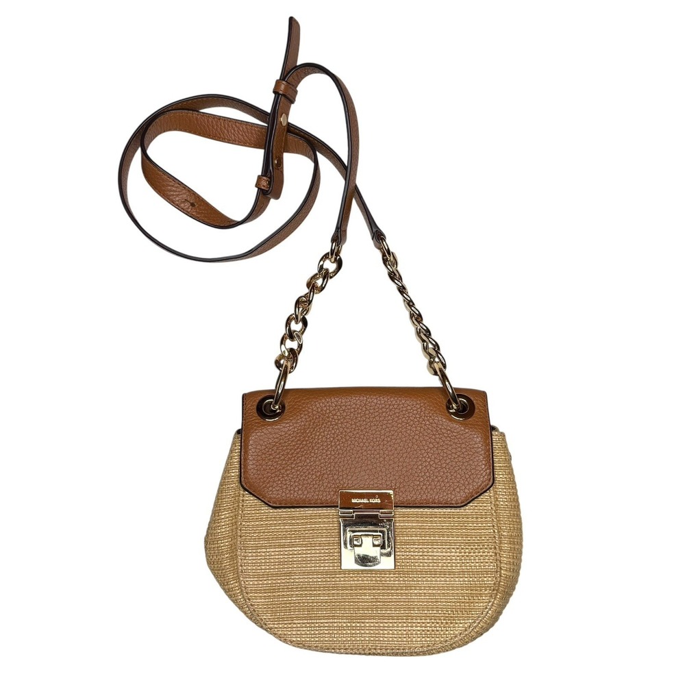 Michael Kors Crossbody Neutral Woven Leather‎ Small Shoulder Bag Chain Strap